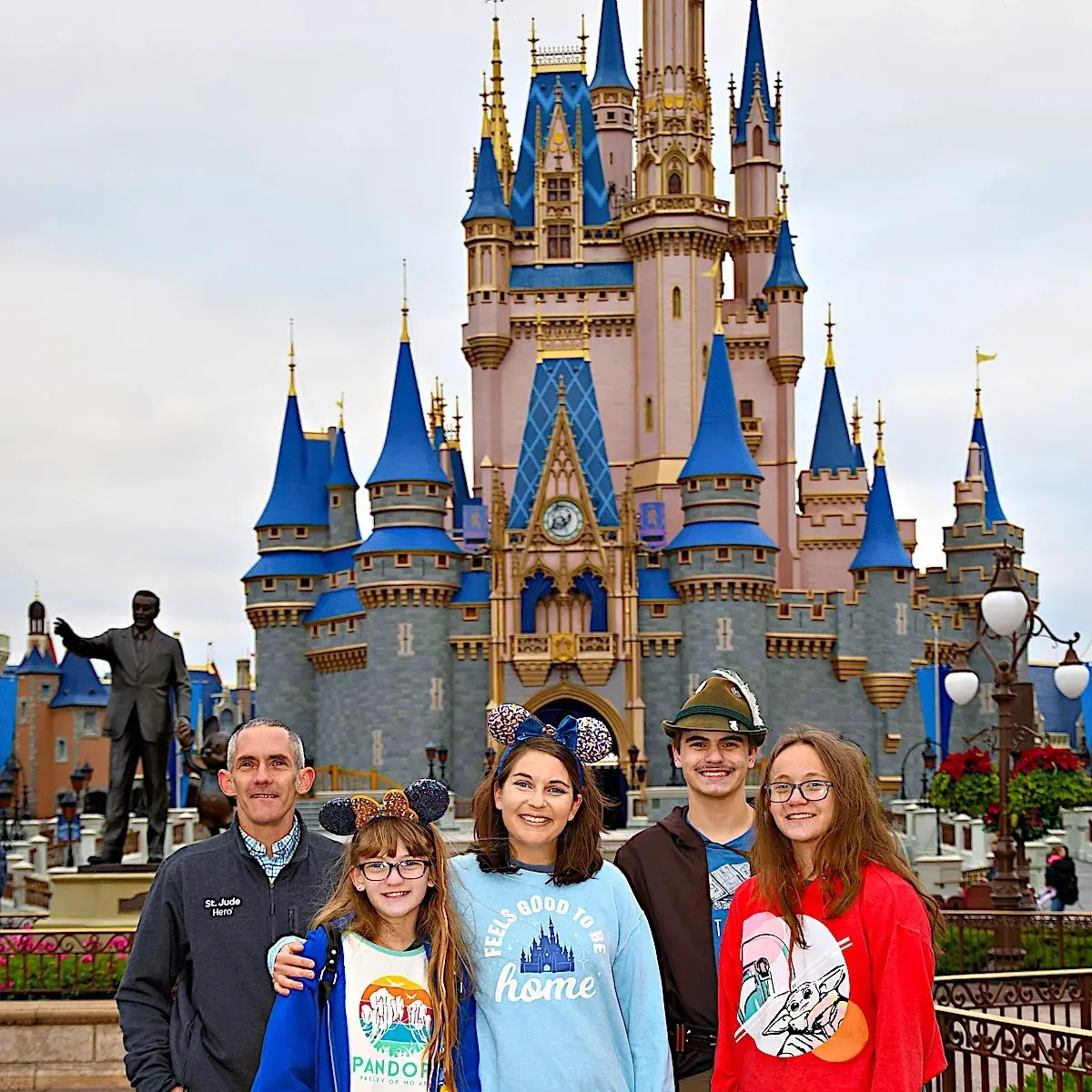 Familia frente al castillo de Disney